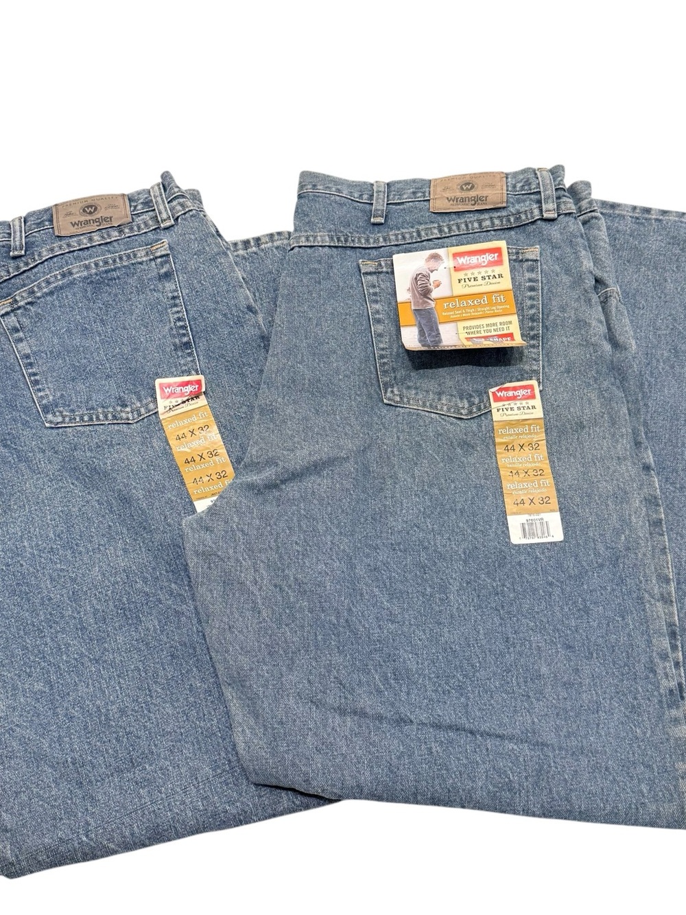 Wrangler 5 Star Premium Denim Relaxed Fit Jeans Medium Wash 44”x32” New Lot of 2